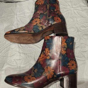 Patricia Nash Leather Floral Ankle Boots Ladies Size 7.5